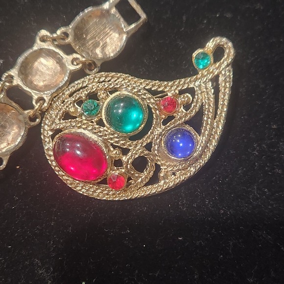 Multicolor Cabochon Jewelry lot Bracelet Brooch Gold Tone vintage - Picture 9 of 16
